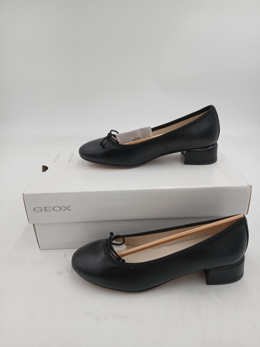 Geox D Floretia A Nappa Shoes Womens Size 5 Black Leather Low Block Heel Pumps